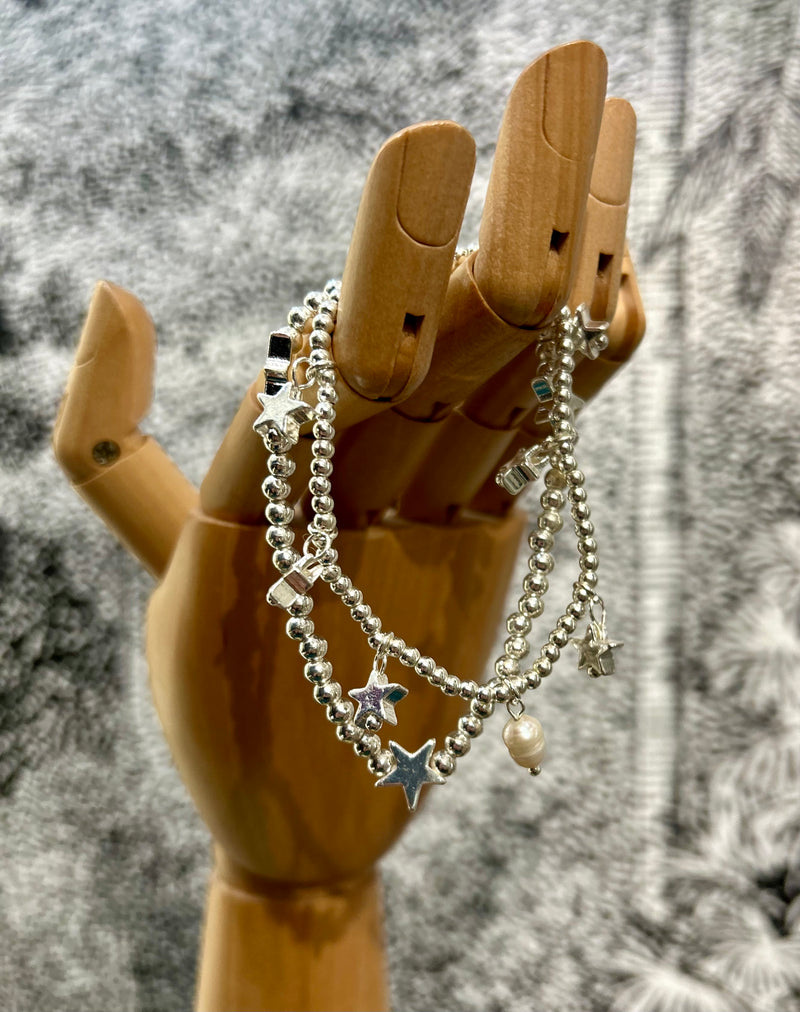 Stretch Beaded Bracelet with Star Charms