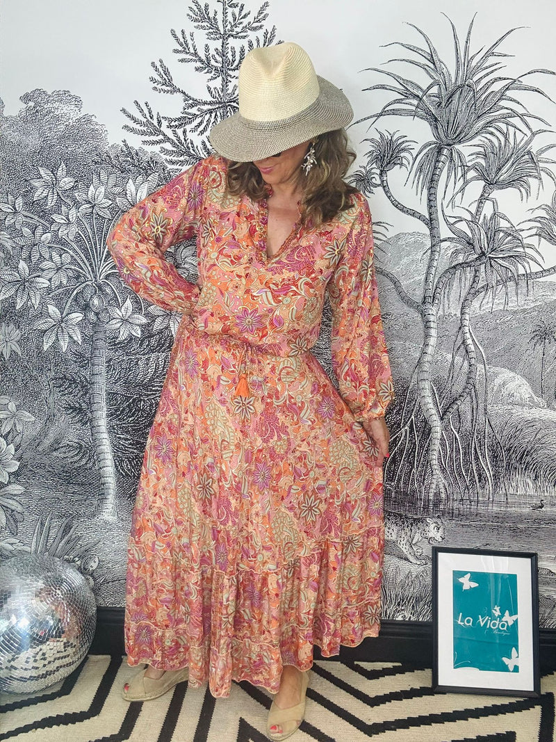 Luna Maxi Frill Skirt in Pacifique Orange