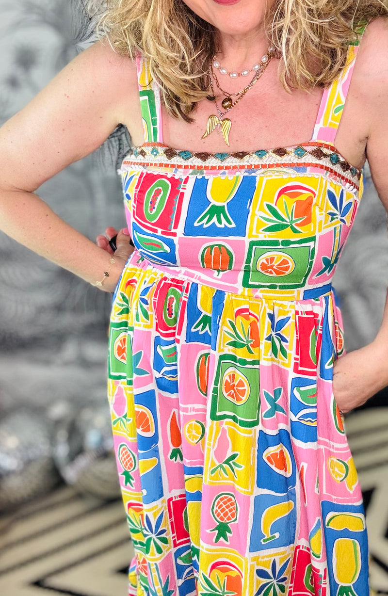 Carmen Fruit Print Midi Dress
