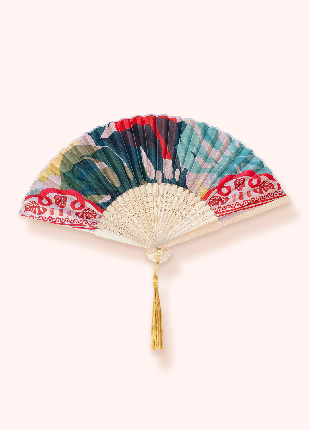 Exotic Leaves Wooden Fan