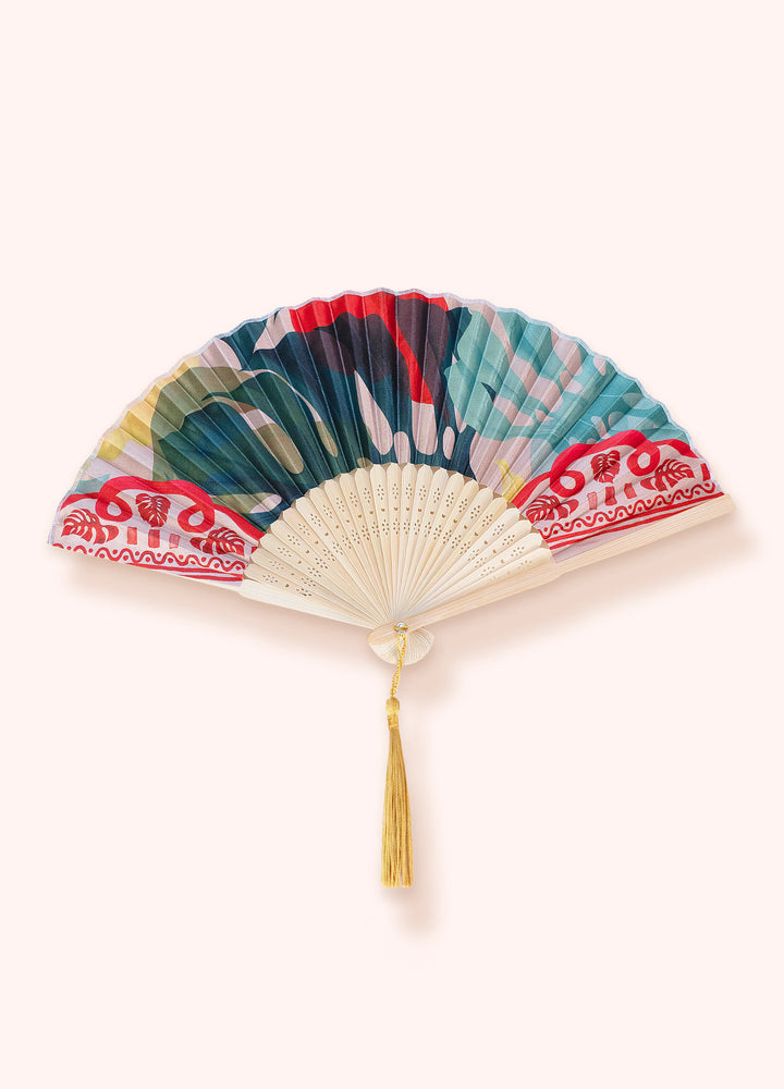 Exotic Leaves Wooden Fan