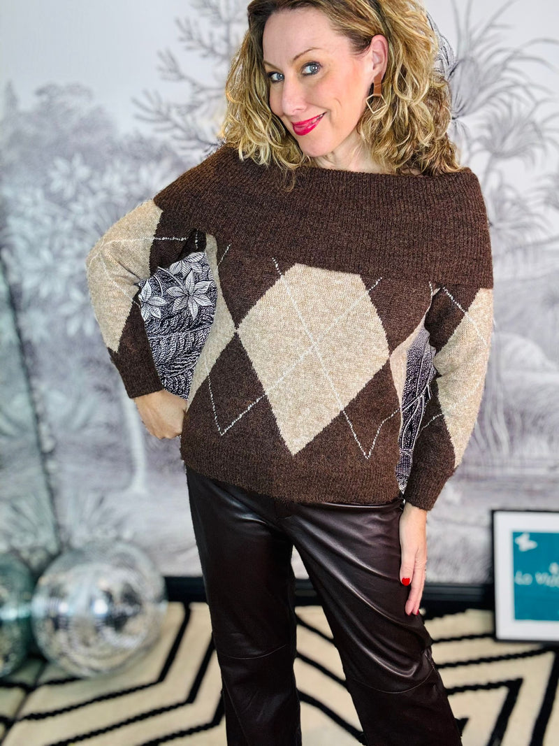 Danica Off Shoulder Argyle Jumper