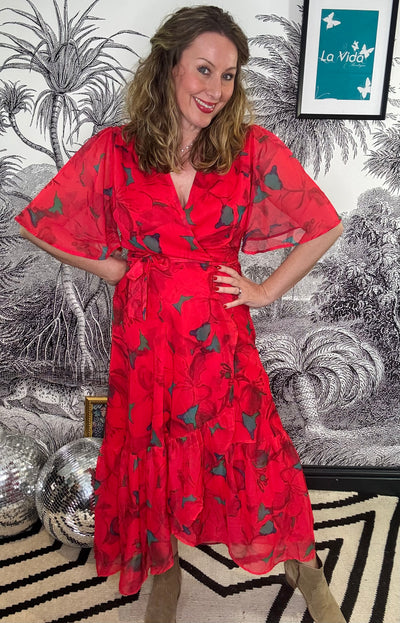 Delia Flutter Sleeve Maxi Wrap Dress