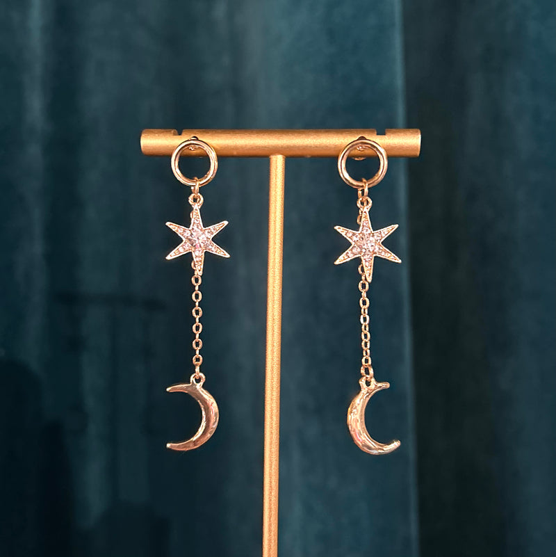 Sparkle Star & Moon Drop Earrings