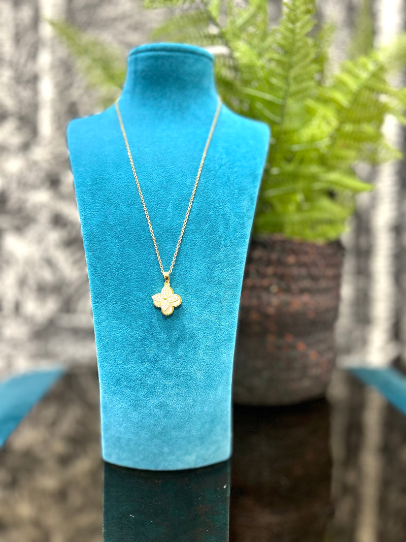 Clover Petal and Sparkle Charm Necklace
