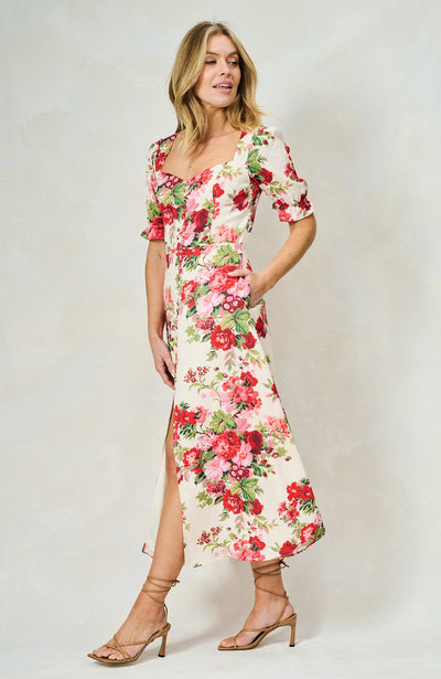 Miranda Flare Skirt Dress with Puff Sleeves
