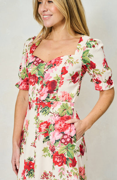Miranda Flare Skirt Dress with Puff Sleeves