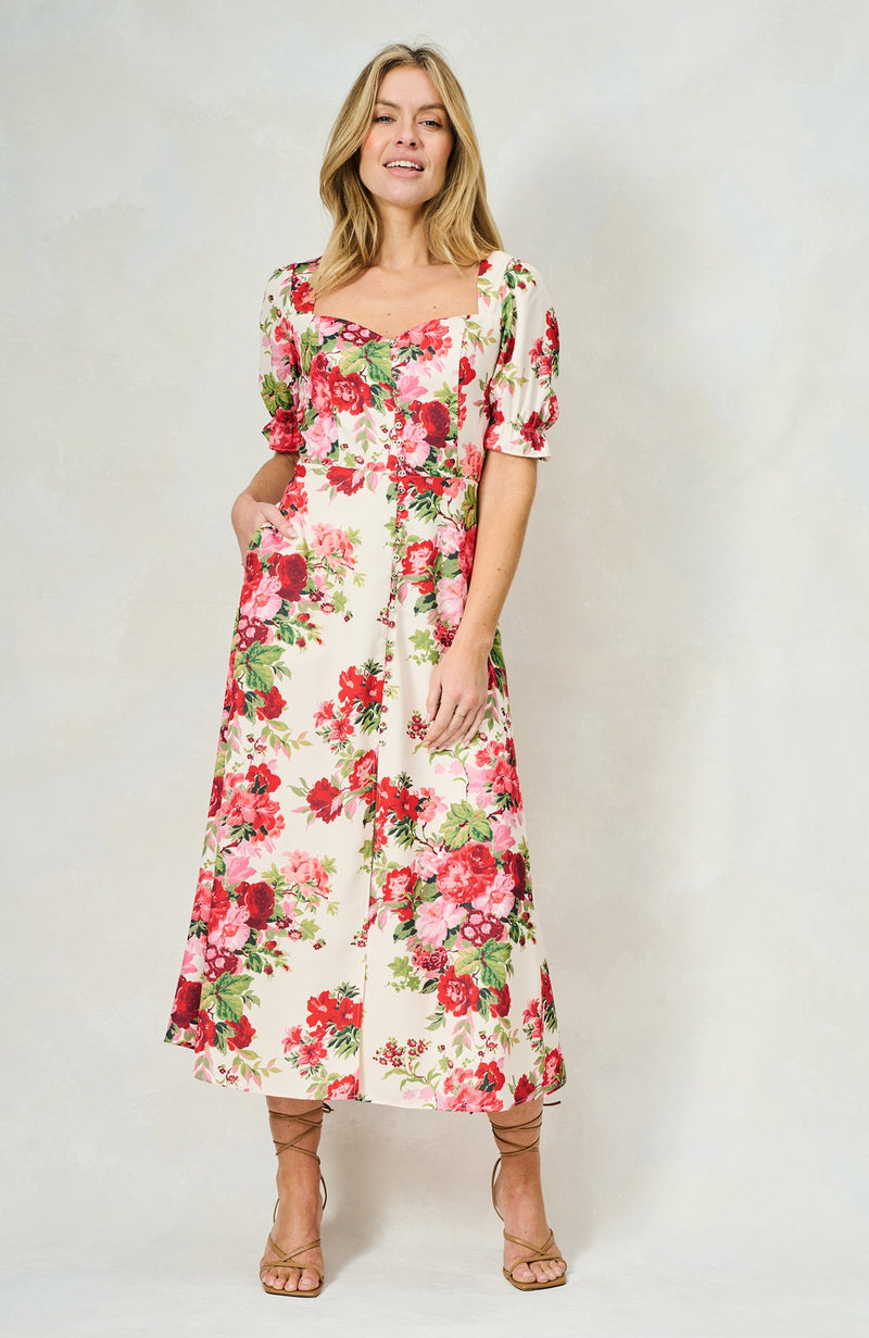 Miranda Flare Skirt Dress with Puff Sleeves