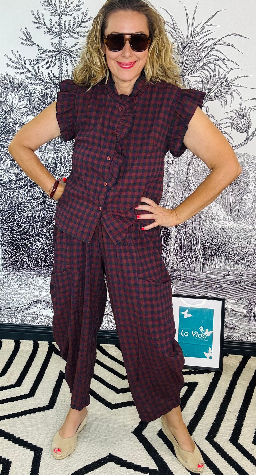 Helena Gingham Frill Cap Sleeve Top