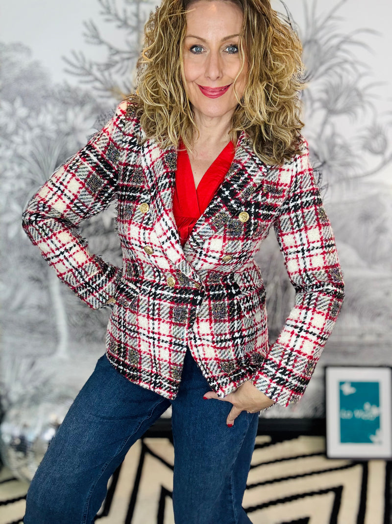 Madeline Mixed Tartan Tweed Blazer
