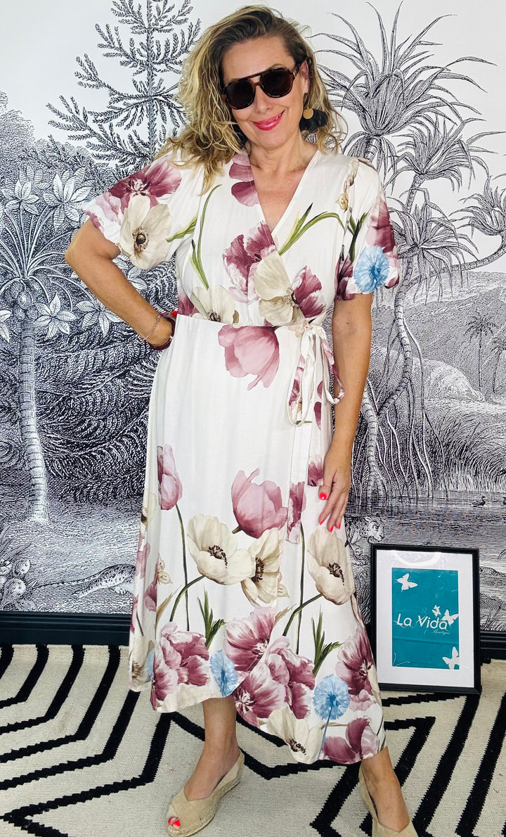 Bell wrap dress in Cream