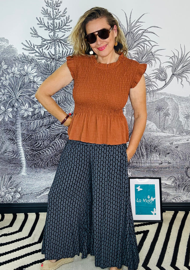 Wide Leg Leaves Trousers