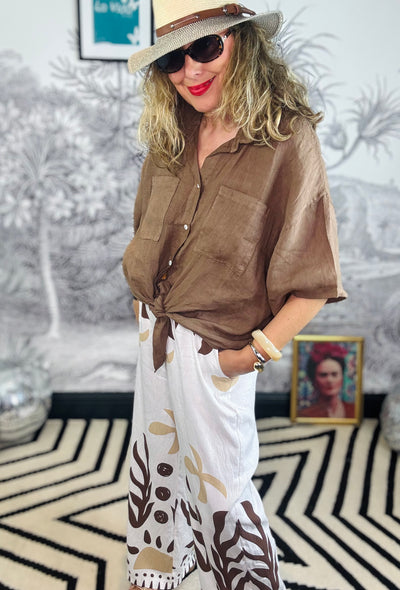 Melina Linen Short Sleeve Tie Shirt