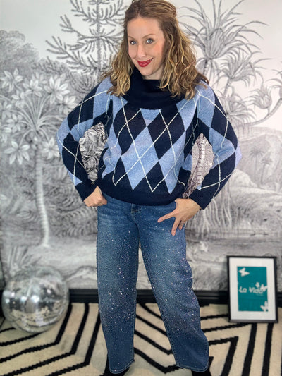 Effie Off Shoulder Argyle Knit Jumper