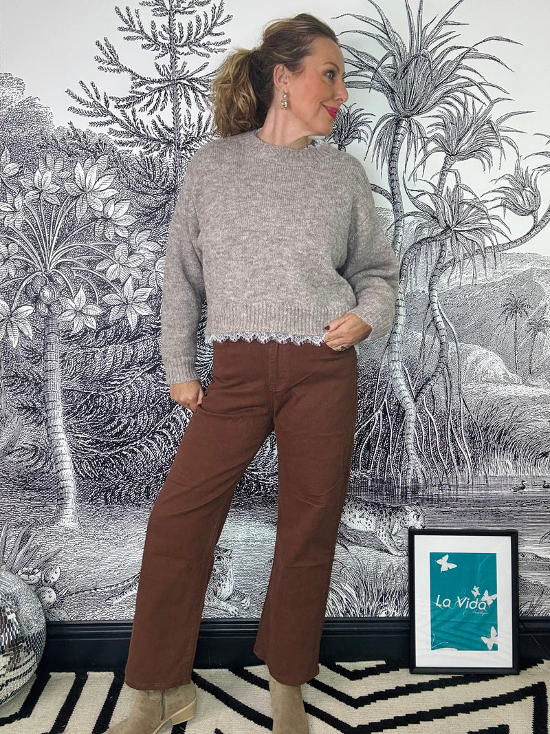 Peyton Wide Leg Jeans in Chocolate Brown