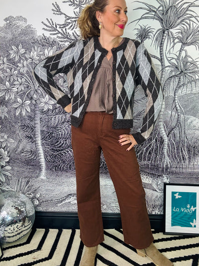 Arun Argyle Knit Cardigan in Grey Mix
