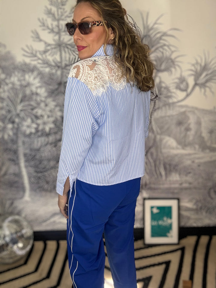 Francine Cotton shirt with lace inserts on Shoulder &amp; Hem