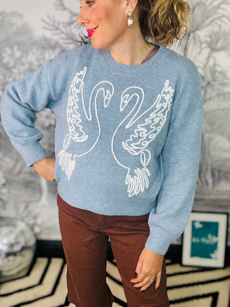 Kayla Swan Kiss Jumper in Ice Blue