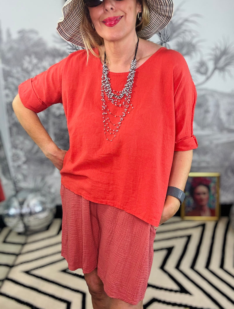Akari Linen Cotton Mix Scoop Neck Top