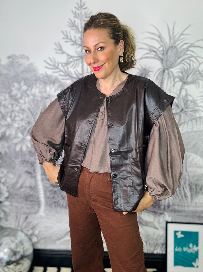 Juliet Vegan Leather Vest Top in Coffee Brown