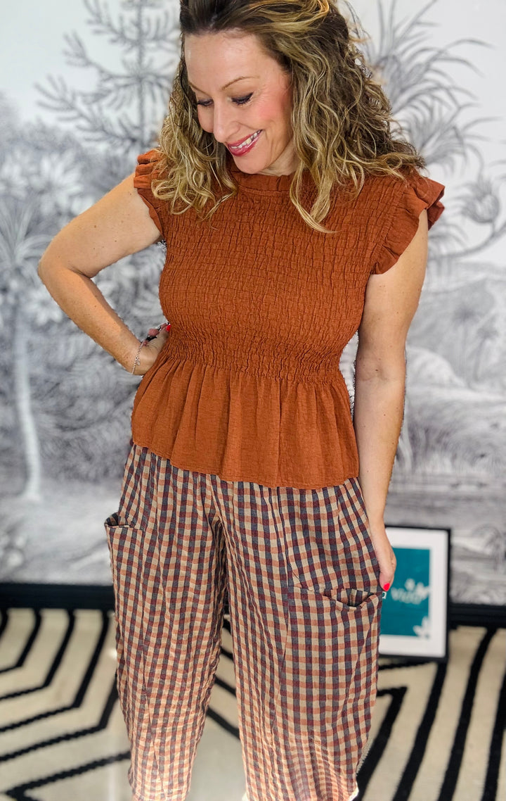 Sally Smocked Autumn Peplum Top