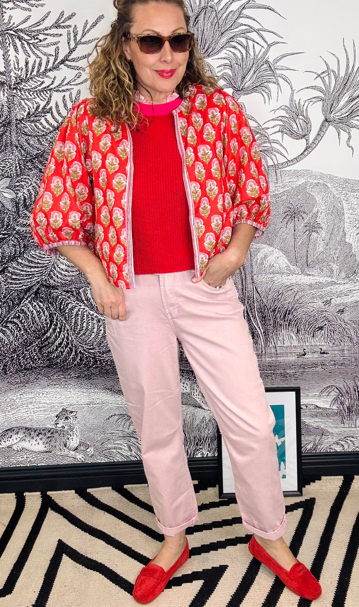 Caitlina Sidepatch Blossom Pink Barrel Jeans