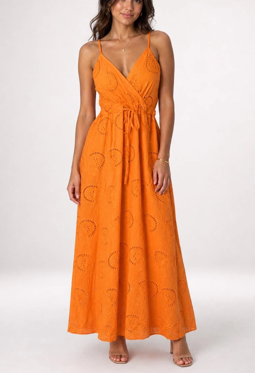 Nerja Embroidered Maxi Wrap Dress With Adjustable Strap