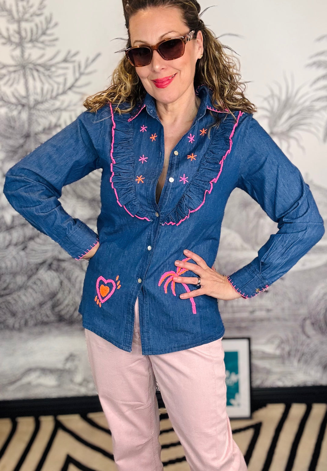 Tammy Cowgirl Denim Embroidery Blouse