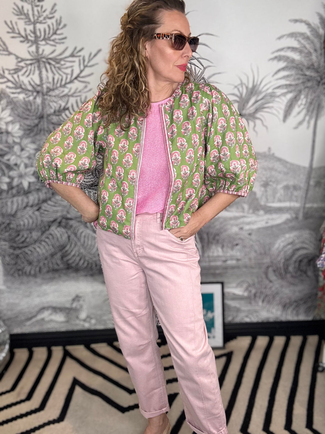 Bari Reversible Printed Pattern Green Jacket