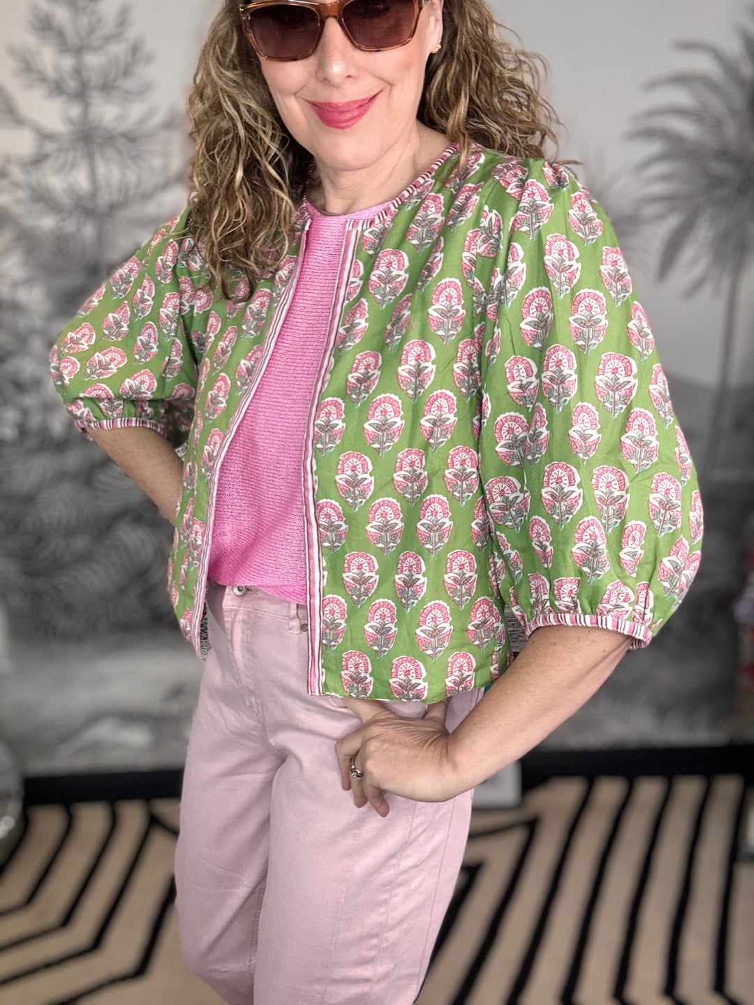 Bari Reversible Printed Pattern Green Jacket