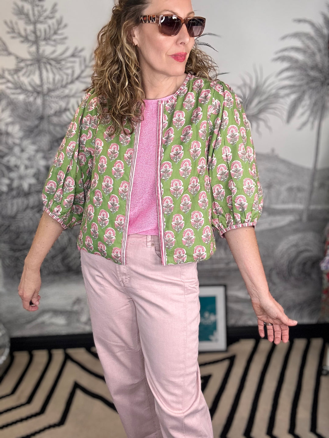 Bari Reversible Printed Pattern Green Jacket