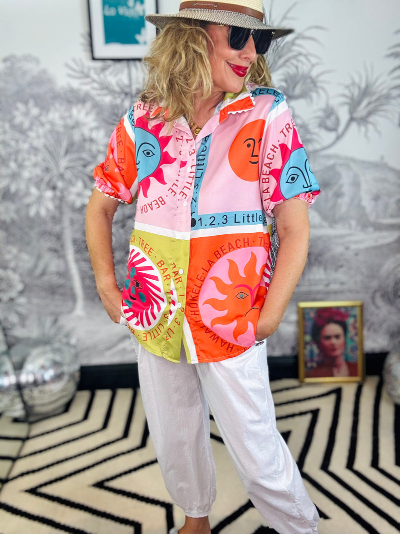 Honey Sun Grid Shirt with Ric Rac Trim