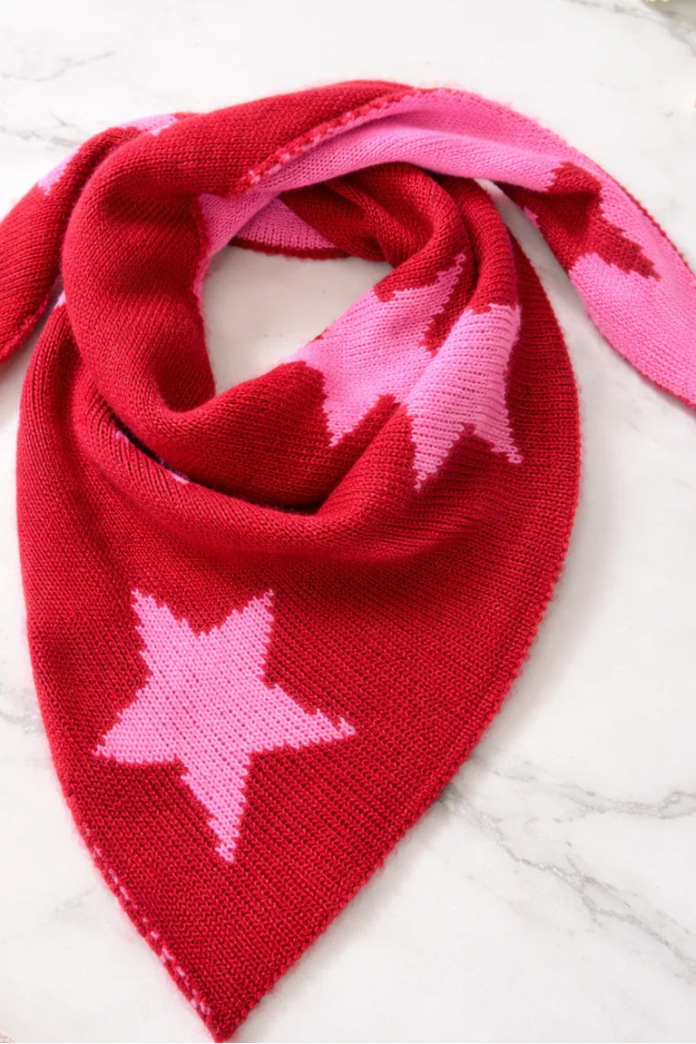 Rachaels Reversible Knitted Neck Triangle Scarf Star Print