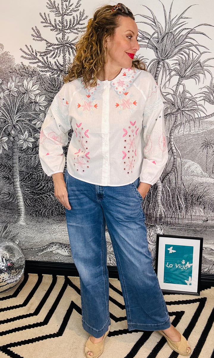 Gails Collar Blouse With Punch Embroidery