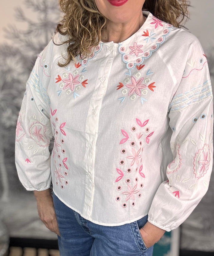 Gails Collar Blouse With Punch Embroidery