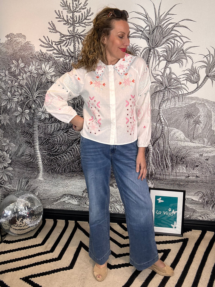 Gails Collar Blouse With Punch Embroidery