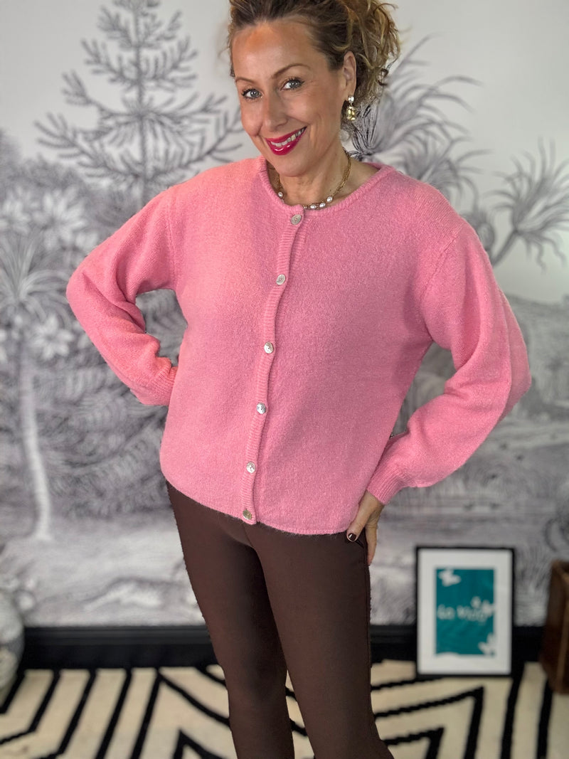 Bella Knit Wool Mix Cardigan in Candy Pink