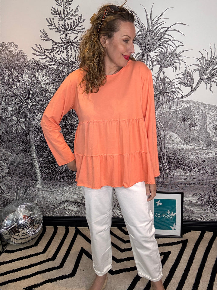 Tammy Tiered Jersey Long Sleeve Swing Top