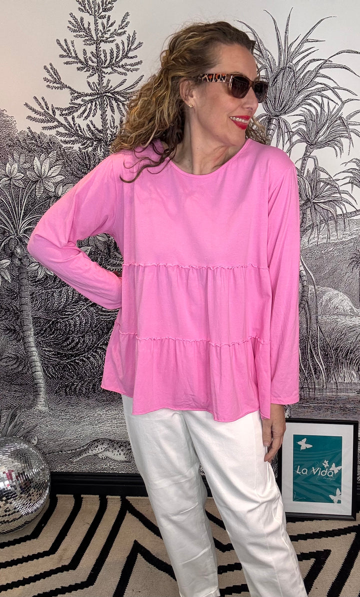 Tammy Tiered Jersey Long Sleeve Swing Top