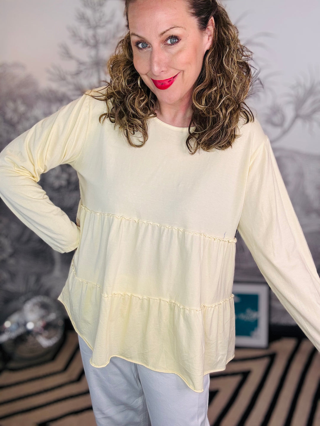 Tammy Tiered Jersey Long Sleeve Swing Top