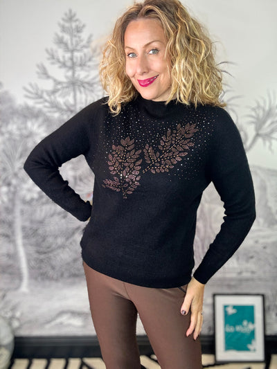 Cecily Sparkle Leaf High Neck Merino Jumper