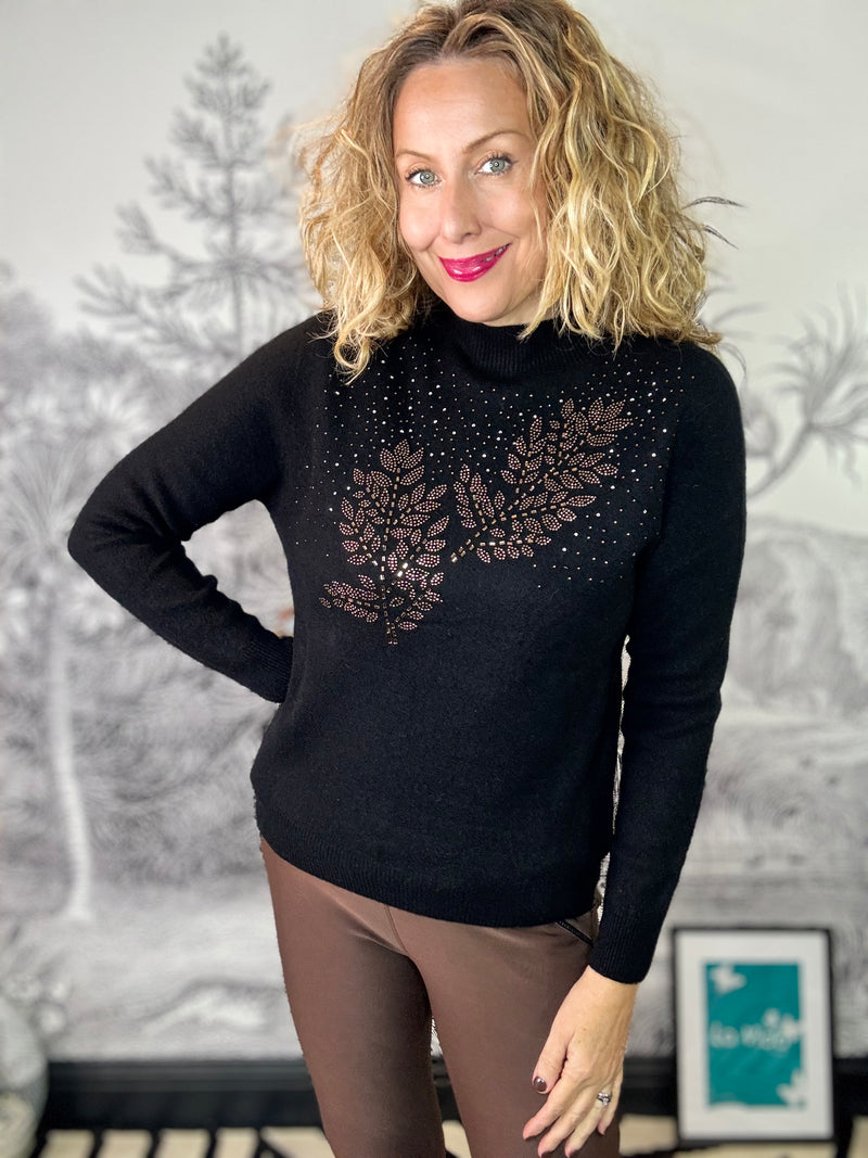Cecily Sparkle Leaf High Neck Merino Jumper
