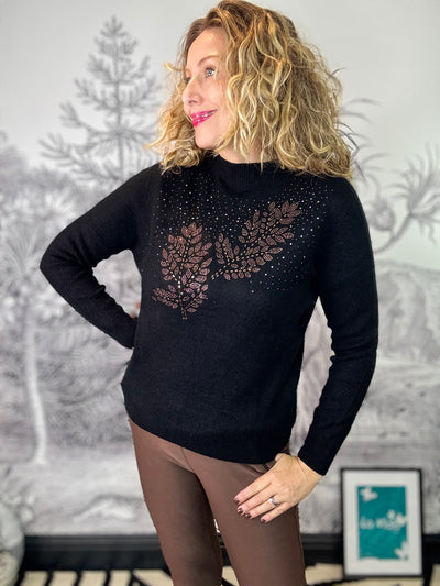 Cecily Sparkle Leaf High Neck Merino Jumper