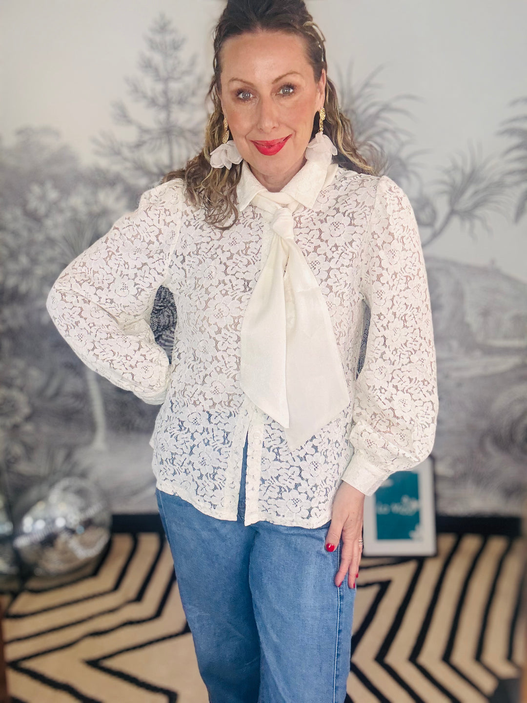 Charlotte Lace Shirt with Satin Tie