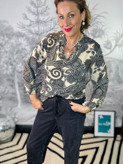 Luna Blouse in Grey Paisley