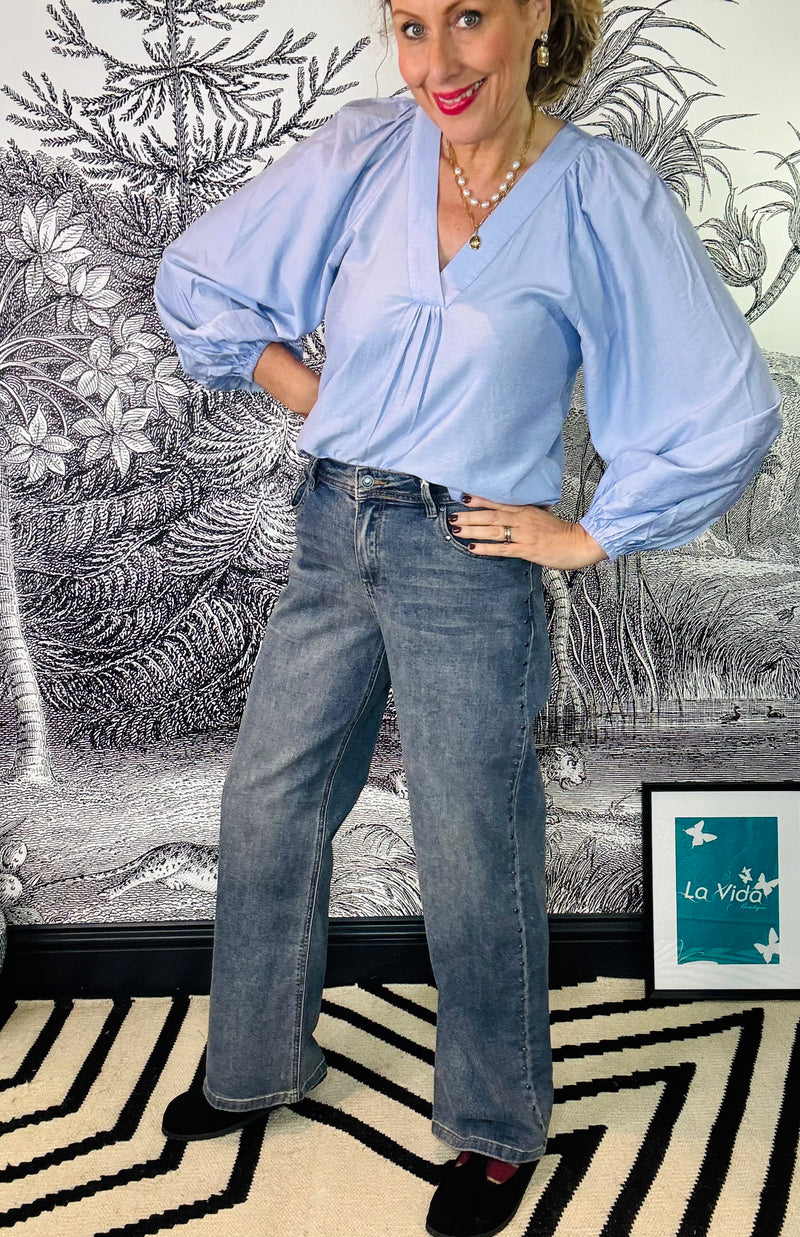 Colette Stud Wide Leg Jeans in Vintage Denim