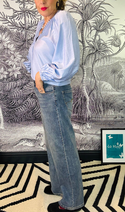 Colette Stud Wide Leg Jeans in Vintage Denim