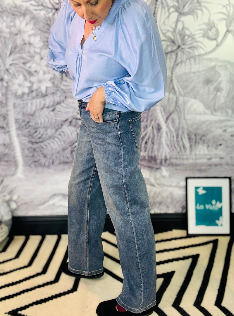 Colette Stud Wide Leg Jeans in Vintage Denim