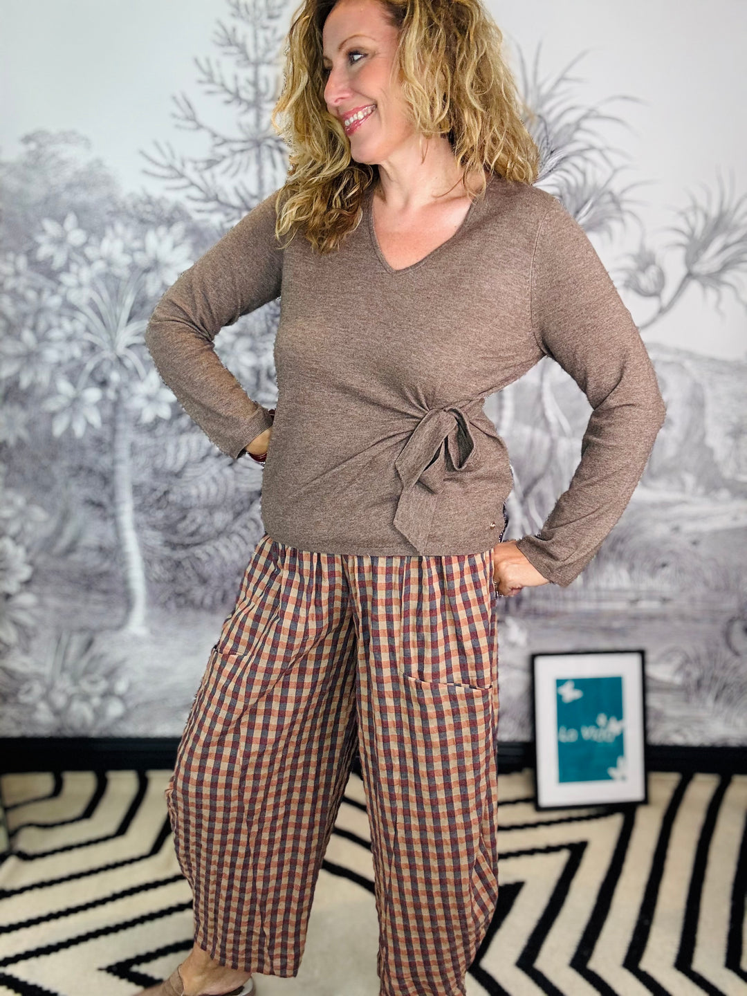 Sweet Knot V Neck Side Tie Jumper