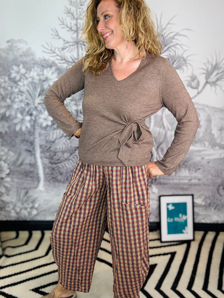 Sweet Knot V Neck Side Tie Jumper